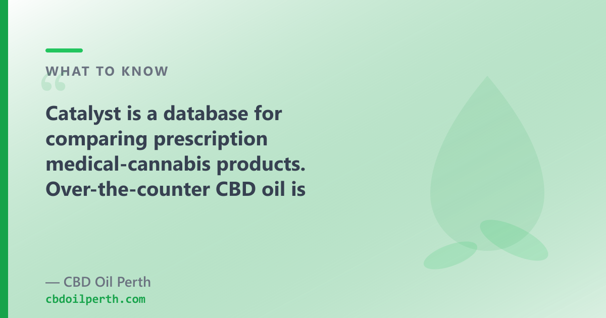 Catalyst is a database for prescription products; over-the-counter CBD oil is a different product